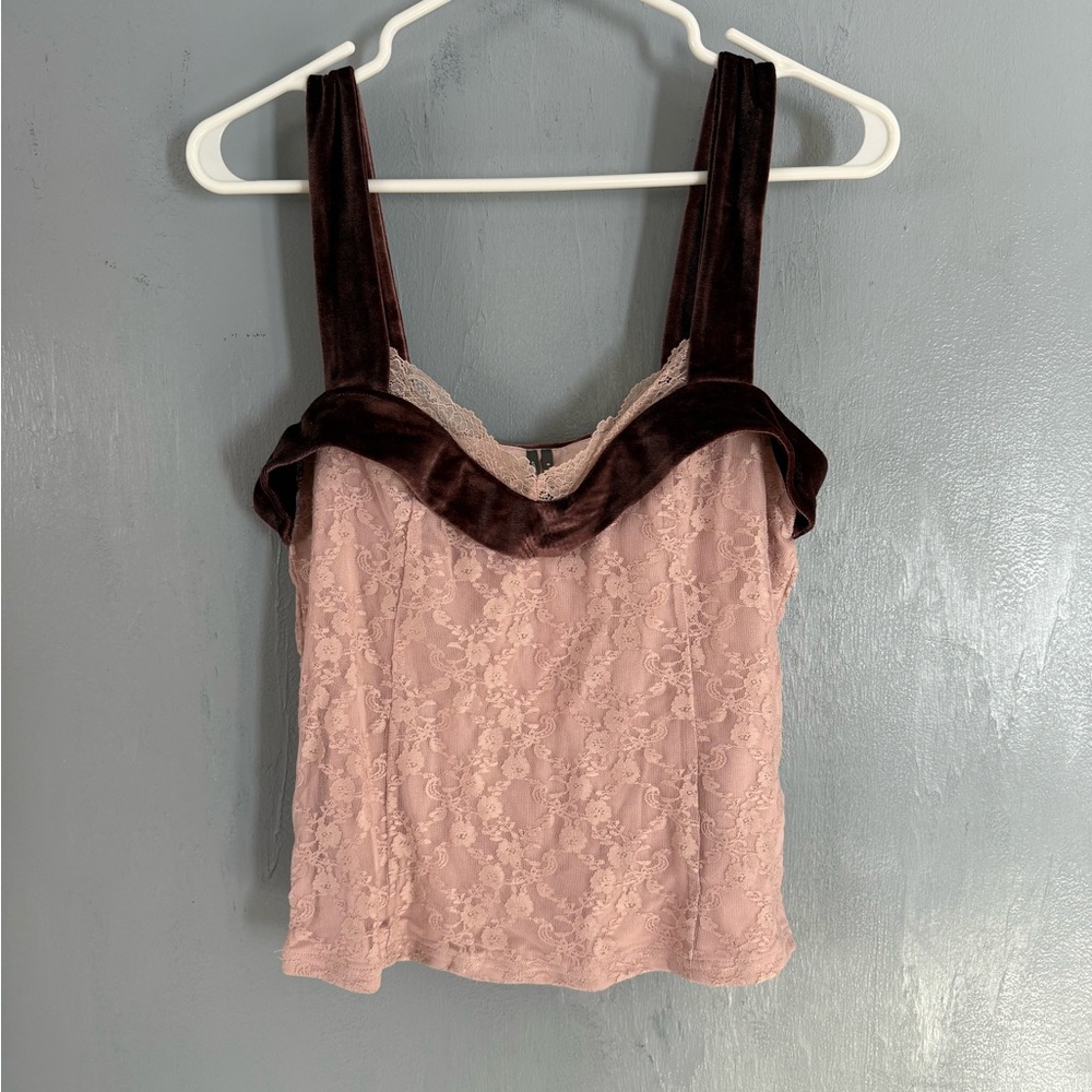Anthropologie VELVET-TRIM LACE TANK TOP